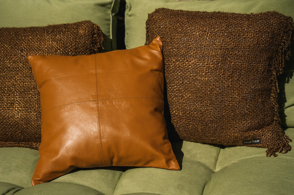 Four Panel Leather Cushion Cover - Camel - 40x40