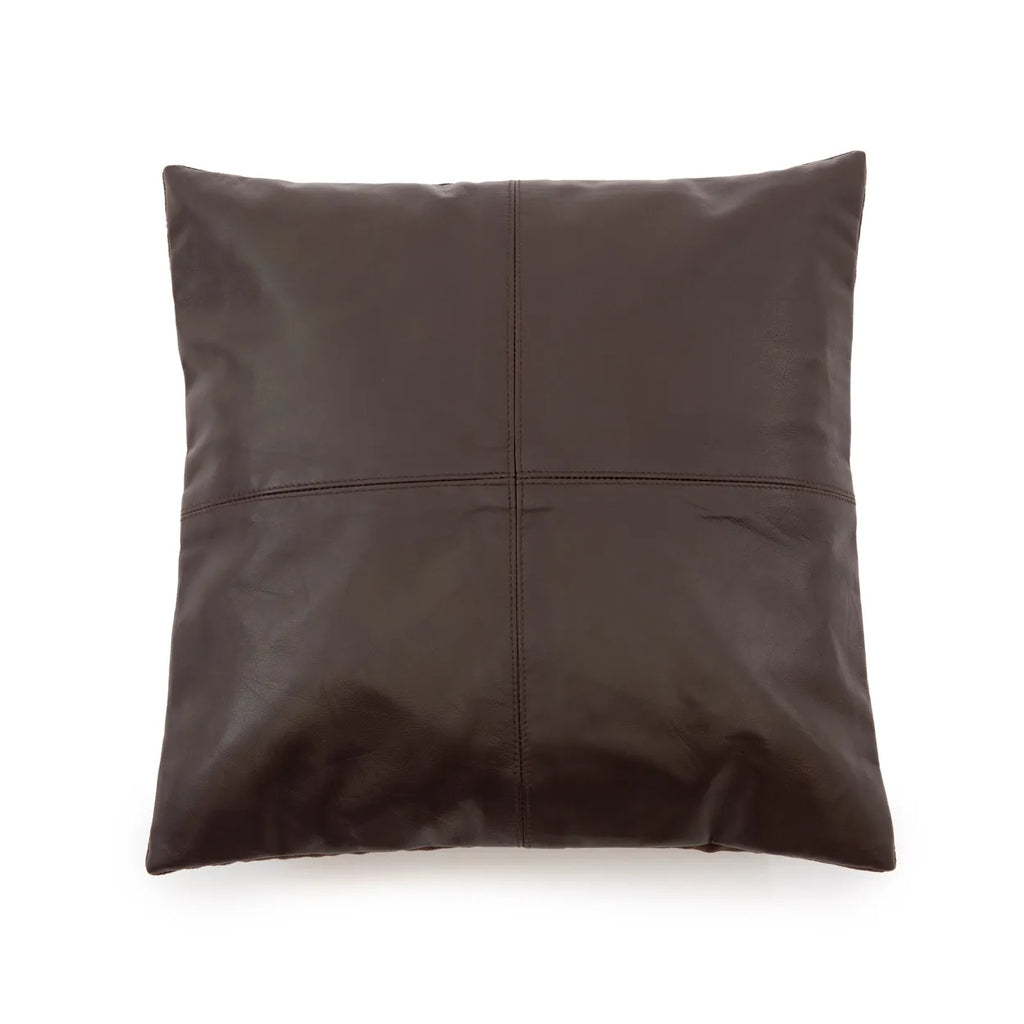 Four Panel Leather Cushion Cover - Chocolate - 40x40