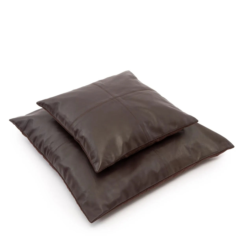 Four Panel Leather Cushion Cover - Chocolate - 40x40