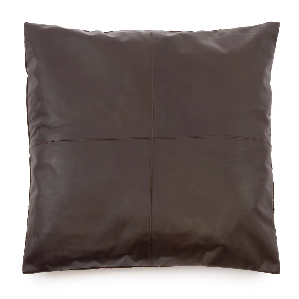 Four Panel Leather Cushion Cover - Chocolate - 60x60