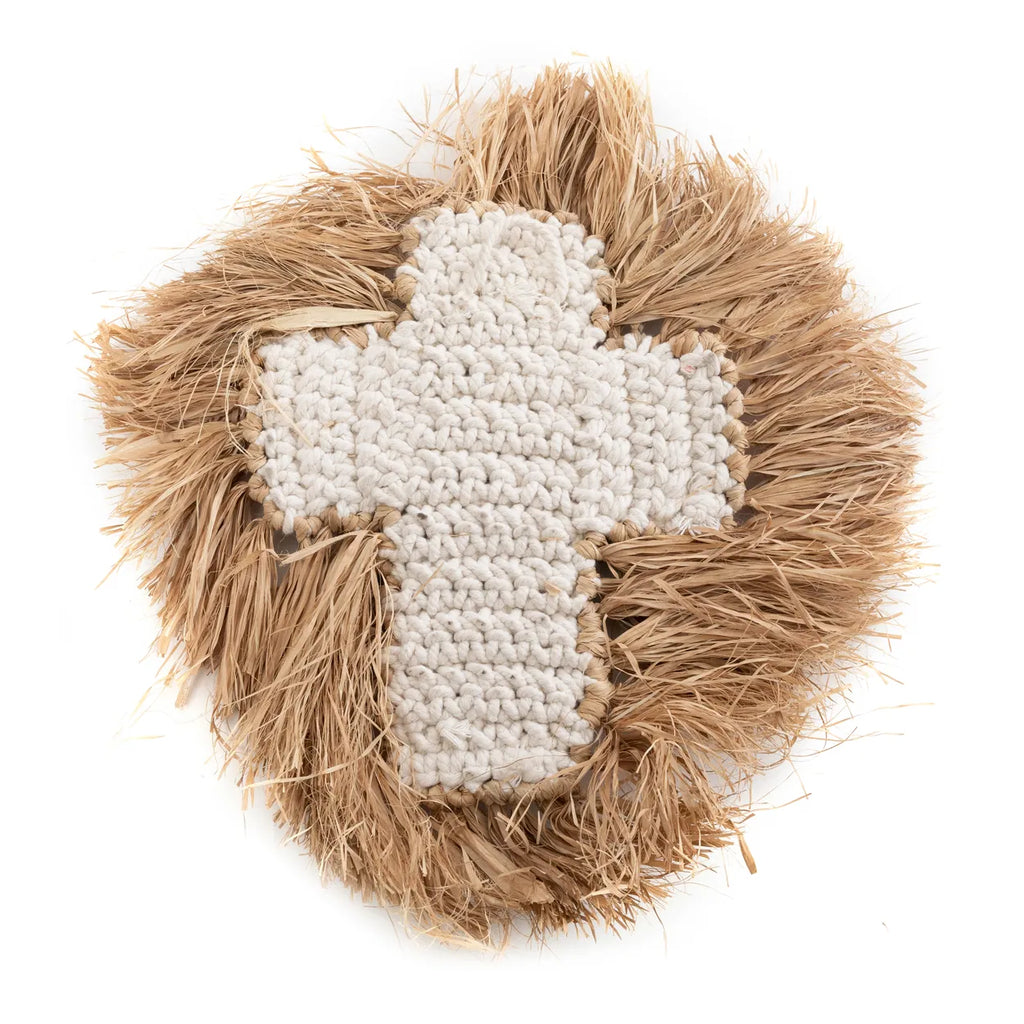 The Raffia Shell Cross - Natural White - L